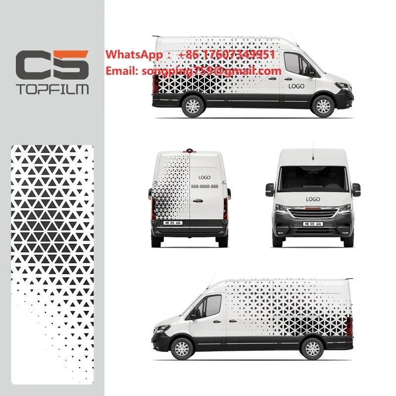 Custom Printed Vehicle Wrap Vinyl Black White Geometric Pattern Car Advertising Film for Commercial Vans TPU PET PPF