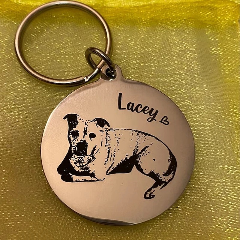 Custom ID Tag Badge Name Name Photo Keychain engraved from any clear image Pet ID Name for Cat Puppy Dog Name Pet Accessories