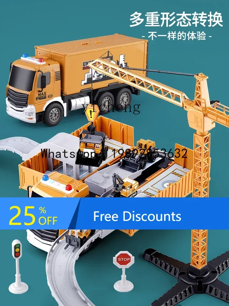 Ah caminhão contêiner infantil, engenharia, escavadeira, guindaste, caminhão de brinquedo, terno de liga