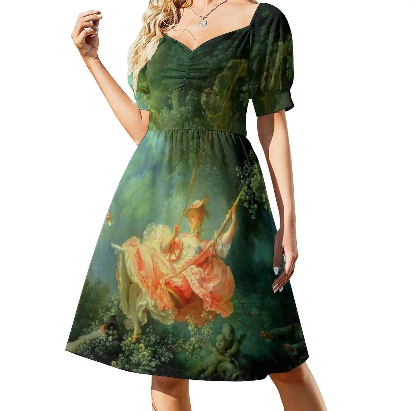 Jean-Honoré Fragonard " The Swing (L'Escarpolette ) ( فستان نسائي للحفلات ملابس عصرية مطبوعة للنادي للإناث #2