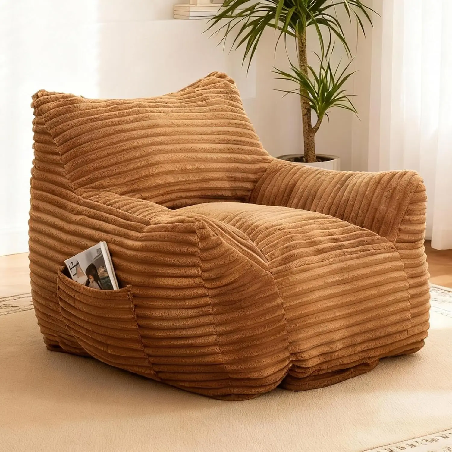 

Гигантское кресло-мешок с боковым карманом и подлокотниками, вельветовое, удобное напольное кресло для гостиной, спальни, общежития, на заказ