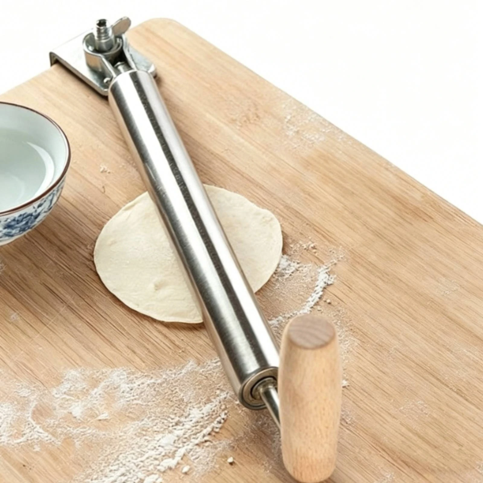Rolling Pin with Clamp Table Mount Manual Pastry Roller Rolling Pin with Handles Rust-Resistant Utensil Easy to Clean for Bakers
