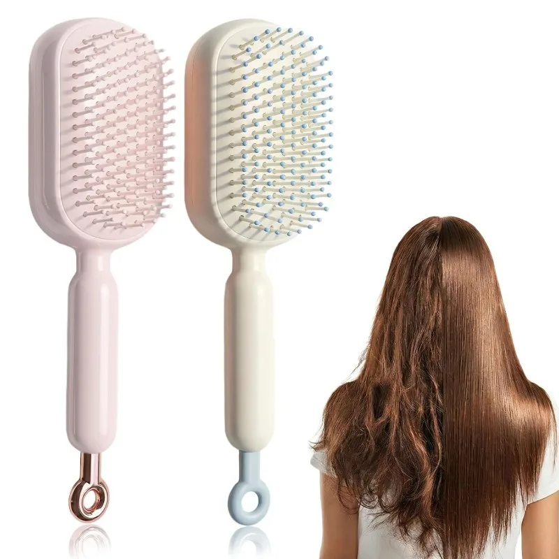 

Выдвижная массажная расческа-щетка с подушечкой для самоочистки, антистатическая, для распутывания волос, с кольцом для вытягивания, для всех типов волос