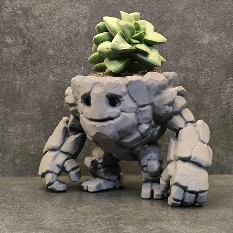 3D Printed Rock Planter Cute Stone Character Succulent Pot Desktop Plant Holder Home Office Garden Decor Gift
