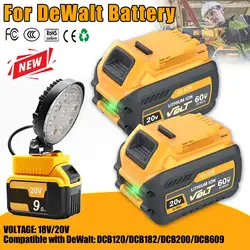 9000MAH For Dewalt DCB200 20V Replacement Battery Compatible with For Dewalt FlexVolt 120V 60V 20V Tools Battery LED Work Lights