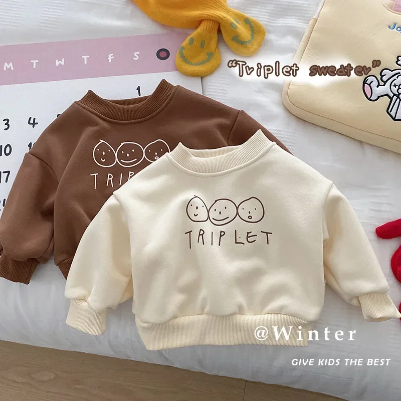 

Winter Baby Boy Thick Fleece Sweatshirts Hoodies Kids Cotton Clothes Toddler Girls Simple Sweatshirt Sweater Children Tops 1-7Y