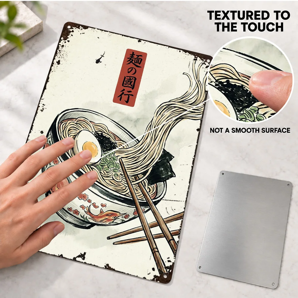Japanese Ramen Bowl Ukiyo E Style Textured Metal Poster Retro Bold Design Bedroom Wall Art Personalized Aluminum Sign Fan Gift