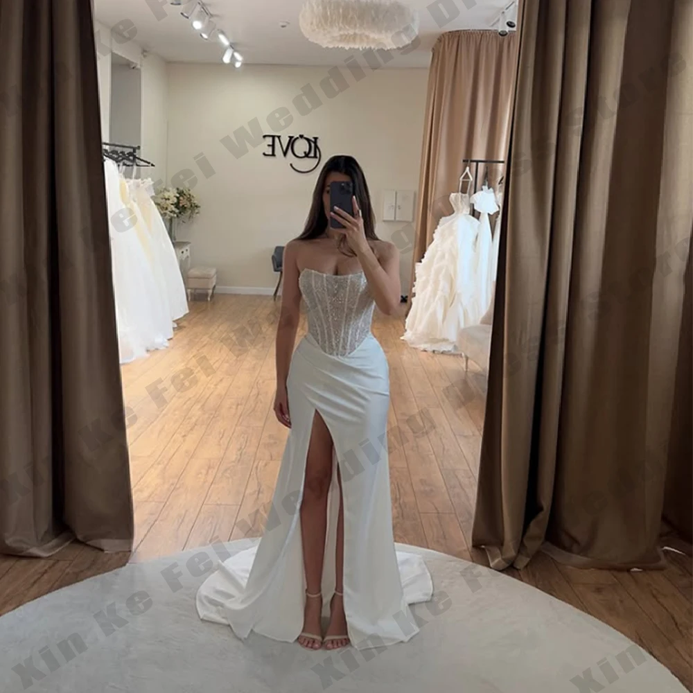 

Elegant Women's Bridal Gowns Sexy Off Shoulder Side Split Mermaid Princess Wedding Dresses Formal Party amanda novias Customized