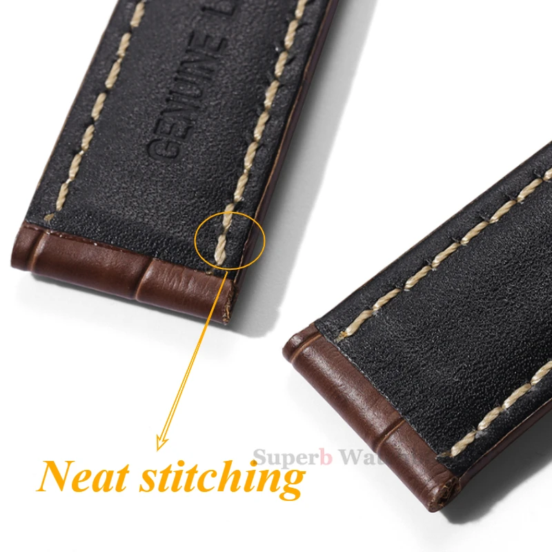 20mm 22mm 24mm 26mm Cowhide Leather Bracelet Men Sport Strap for Panerai Genuine Leather Band for Samsung Galaxy Watch 3 4 Strap