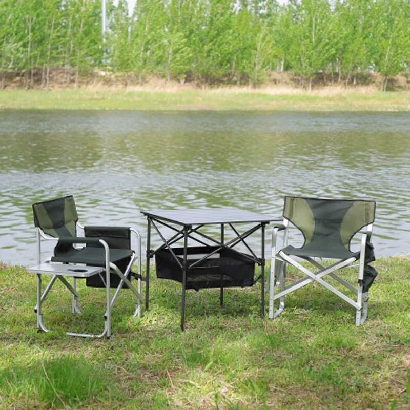 Conjunto de 3, conjunto de mesa e cadeiras dobráveis ao ar livre para acampamento interno, piqueniques, praia, quintal, churrasco, festa, pátio, verde