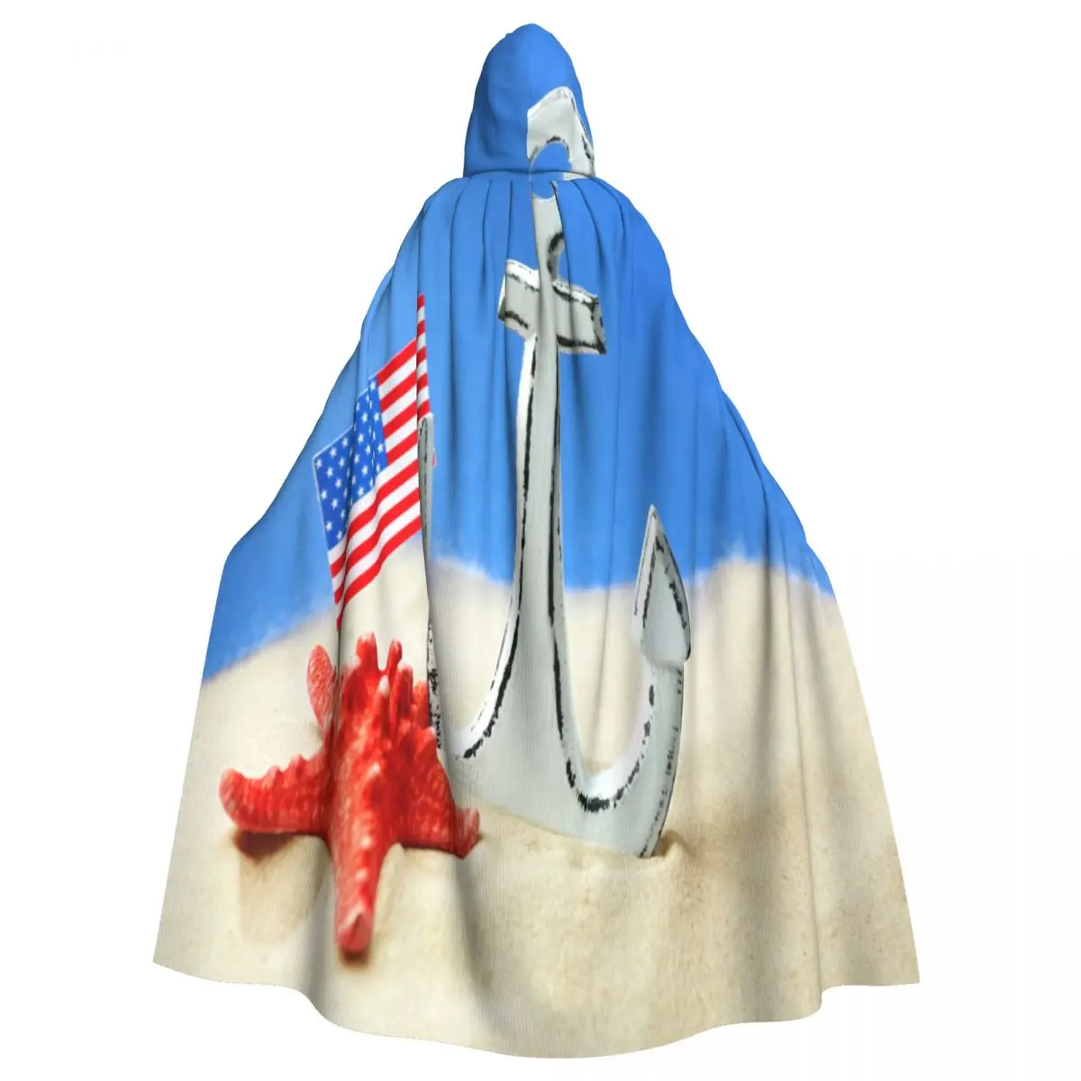 Cosplay Medieval Costumes Anchor Starfish And USA Flag Hooded Cloak Capes Long Robes Jackets Coat Carnival