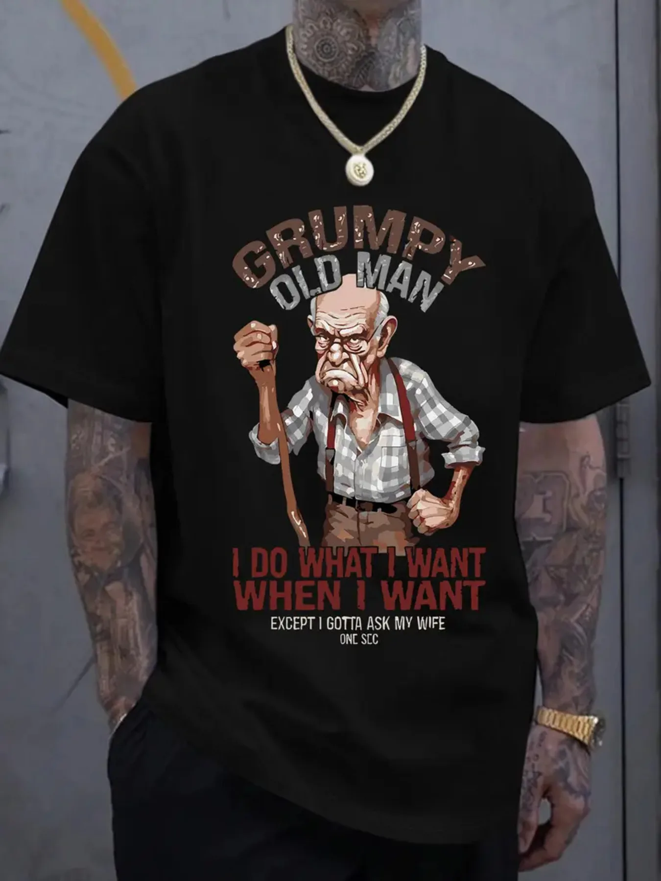 'Angry Old Man' Fun and Humorous Printed Short Sleeve Retro Humorous Unisex T-shirt