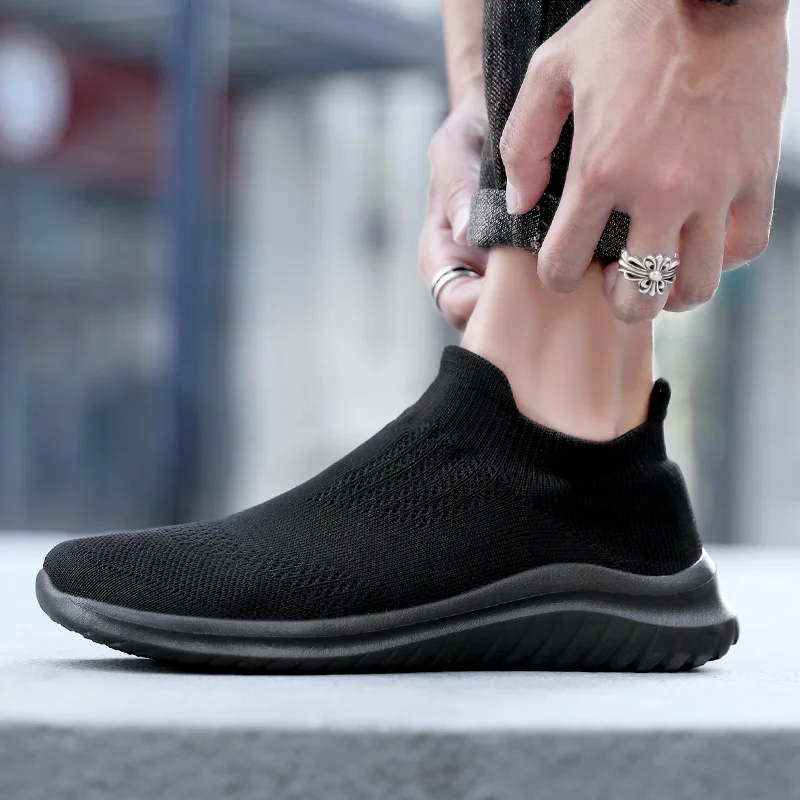 Black Sock Soft Shoes Men Women Sneakers Size 45 Sport Lightweight Comfortable Sneakers Fashion Slip On Flats Shoes Male Loafers