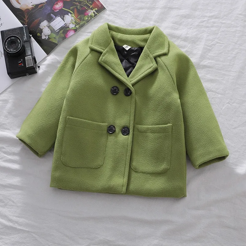 Frühling Jungen Jacken Kind Mädchen Woolen Zweireiher Baby Trenchcoat Revers Herbst Kinder Oberbekleidung Winter Wolle Mantel