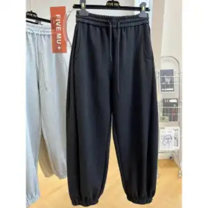 Fashionable Elastic Waist Drawstring Pleated Loose Leggings Sweatpants for Women Autumn Sports Casual Harem Pants