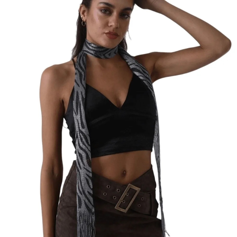 Shiny Women Tassel Scarf Long Strip Fashion Tiger Stripes Fringe Shawl Decorative Leopard Pattern Thin Ribbon Scarf Daily Use