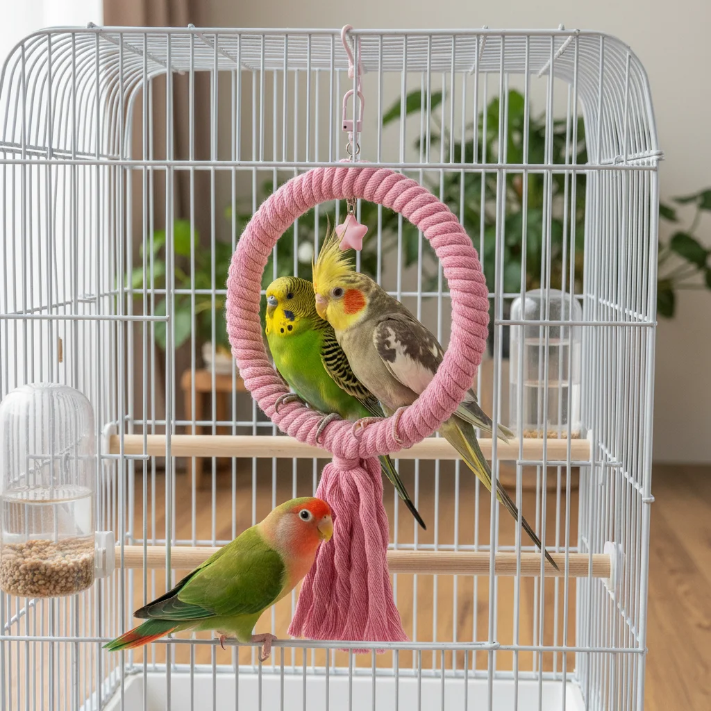 Cotton Rope Bird Swing Toy with Perch Bed Hammock for Cockatiel Budgie Parakeet Cage Accessories Playthhing Enrichment Activity view 3