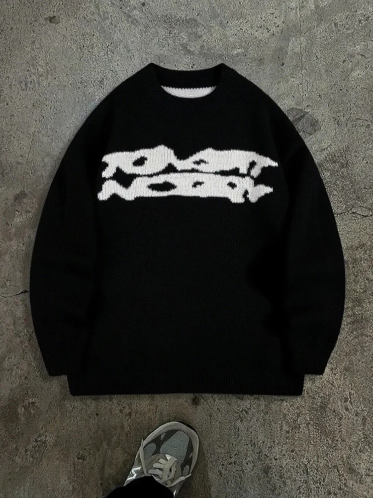 Sweater Rajut Lengan Panjang Trendi Pria, Fashion Outdoor Kerah Bulat, Sweater Longgar Musim Gugur Musim Dingin, Pullover Rajut Vintage Pria