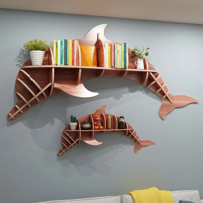 Dolphin animal style creative children's bookshelf storage rack, wooden plastic board decoration shelf, store, kindergarten, sch