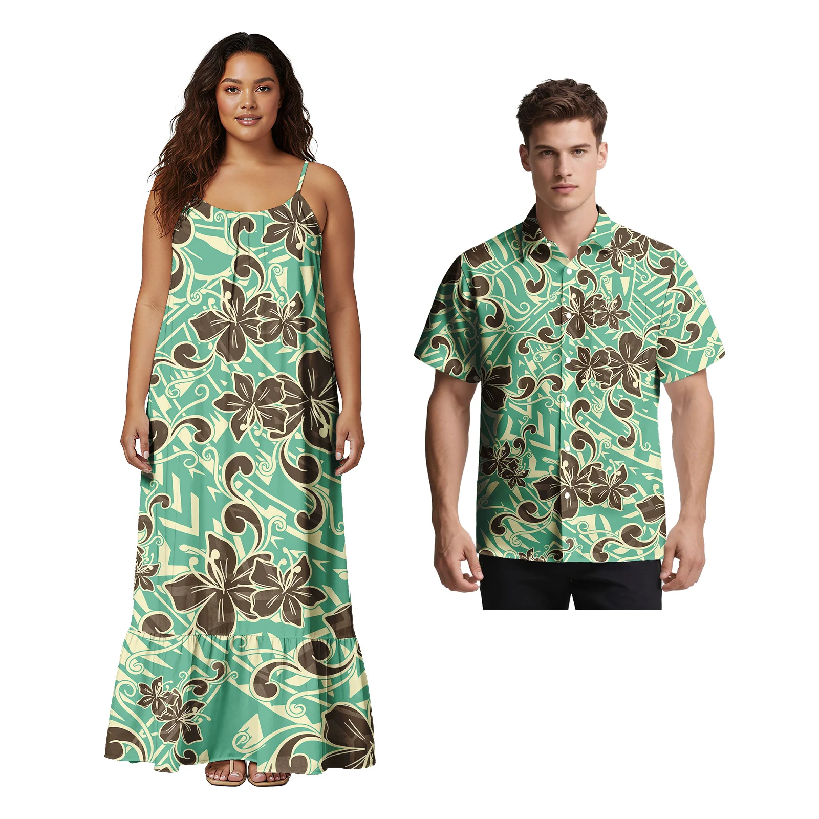 Upscale Custom Couple Suit Polynesian Men Shirt Elegant Ladies Hawaiian Dress Oversize Tribal Design Samoan Couple Match Outfits