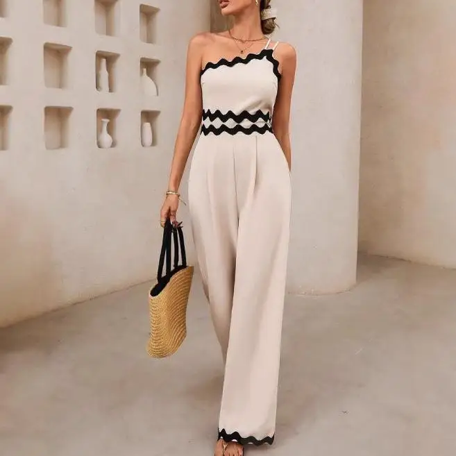 Cleanfit été couleur Pure dentelle garniture épissure coupe ajustée enveloppement poitrine salopette pantalon taille haute sans Sve t-shirt fibre d'acétate Dr