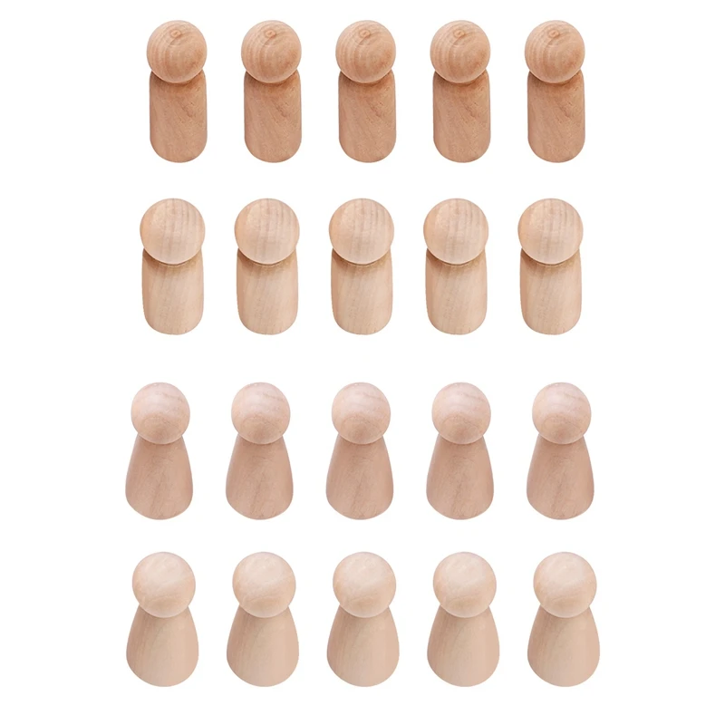 40x boneca de madeira peg pessoas de madeira inacabadas corpos em branco simples bonecas de anjo para artesanato diy