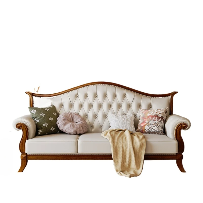 

Tqh Sofa Light Luxury Country Classic Retro Style Pull Buckle Sofa Villa Living Room Combination Solid Wood Sofa