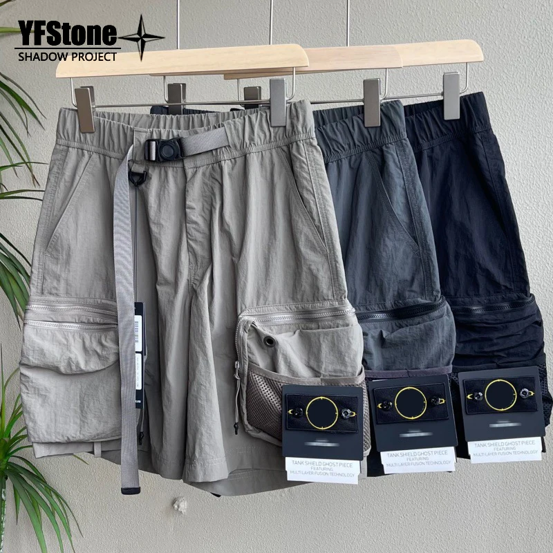 

YFSTONE Trendy Stone Workwear orts ex Multi-ket Functional Summer New Embroidered Bae Five-Quarter Pants