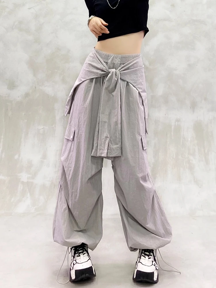 

Women's Pants 2025 Summer High Waist Workwear Trousers Pocket Design Tied Detail Lightweight Loose Casual Pant Y2K Streetwear
