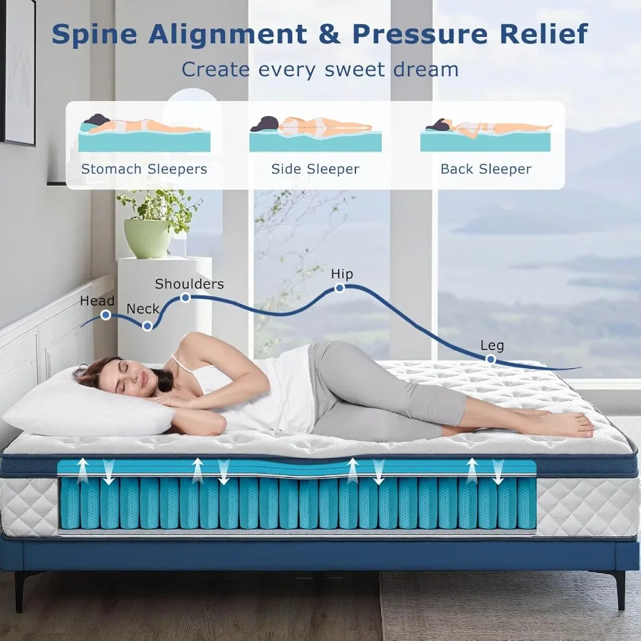 مرتبة مزدوجة هجينة متوسطة الحجم مقاس 10 بوصة في صندوق مع رغوة الذاكرة لتخفيف الضغط وعزل الحركة وجيب فردي S #3