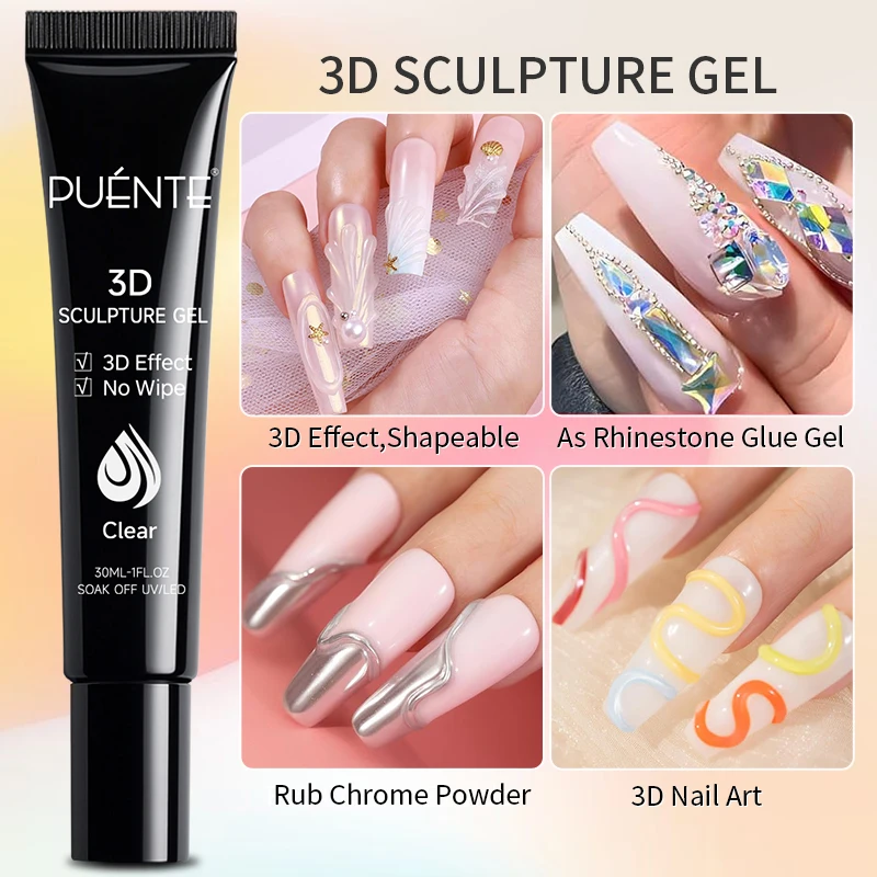 PUENTE 30ML Clear 3D Modeling Gel For Nail Art Sculpting Carving Molding Rhinestone Glue Soak Off No Wipe Nail Gel Varnish
