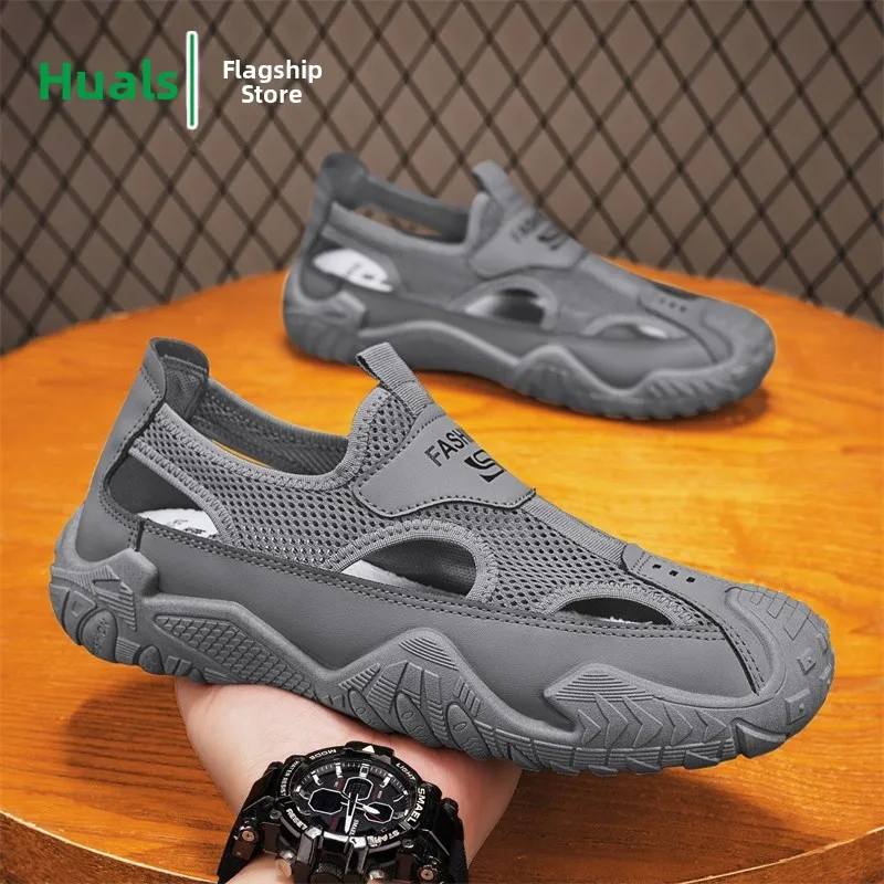 

Men's Summer Breathable Sports Sandals Anti-Slip Driving Casual Outdoor Full Cover Water-Proof Beach Shoes Low Top Korean Style