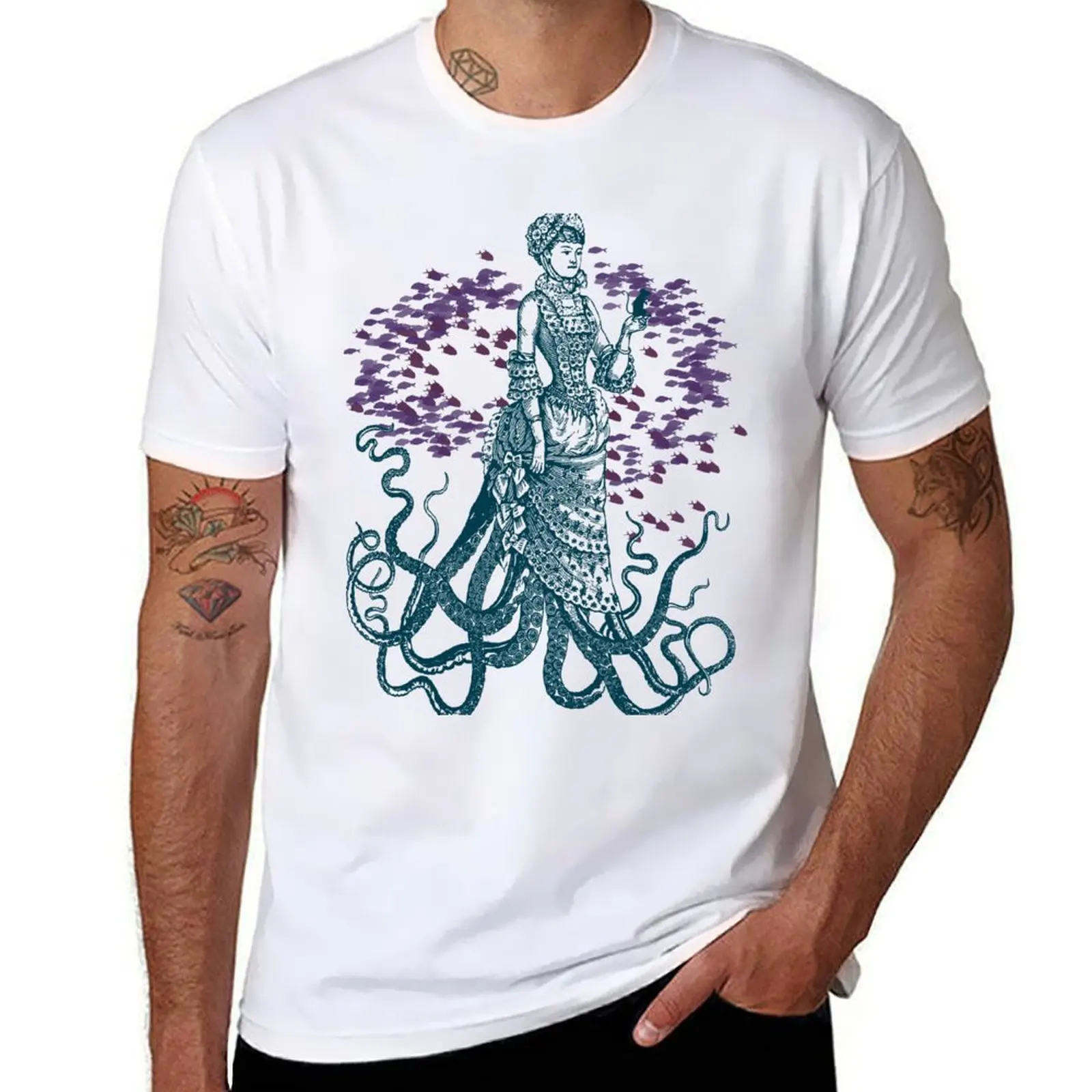

Octopus Lady Holding a Dancing Mouse T-Shirt men t shirt cotton 100% man t shirt cotton T-Shirt