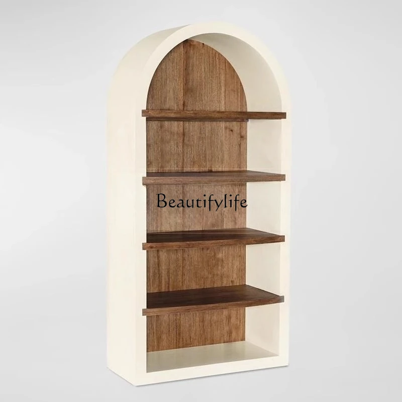4*Simple retro solid wood simple bookcase American country white arched shelf display study floor locker