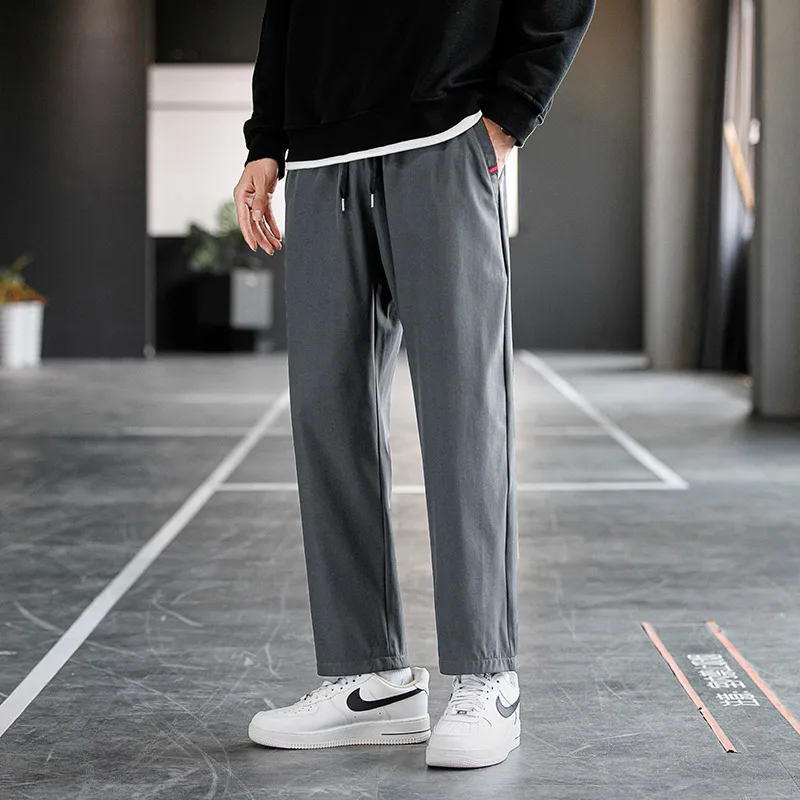 Plus Size Trousers Men\'s 2024 New M-8XL Ice Silk Pants Drawstring Feet Leisure Sports Running Fitness Harajuku Trousers