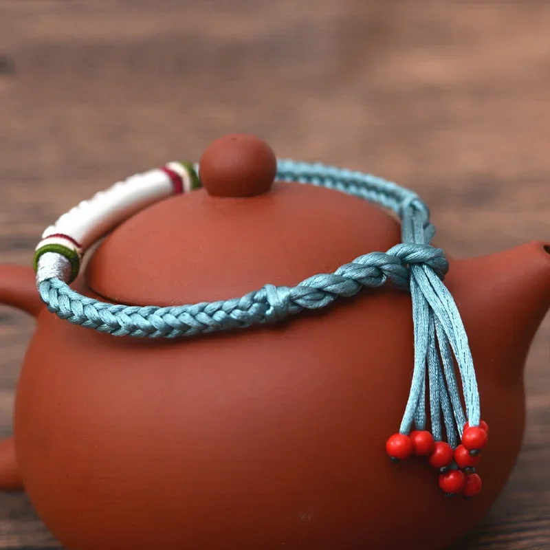 999 Sterling Silver Chinese Knot Mantra Bracelet Six Words Multi Color Handmade 8 Threads Lucky Rope Bracelets For Men And Women