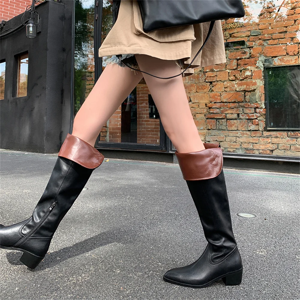 FEDONAS Sexy Women Knee High Boots Genuine Leather Long Warm Winter Pointed Toe Knight Boots Female Slim Long Shoes Woman