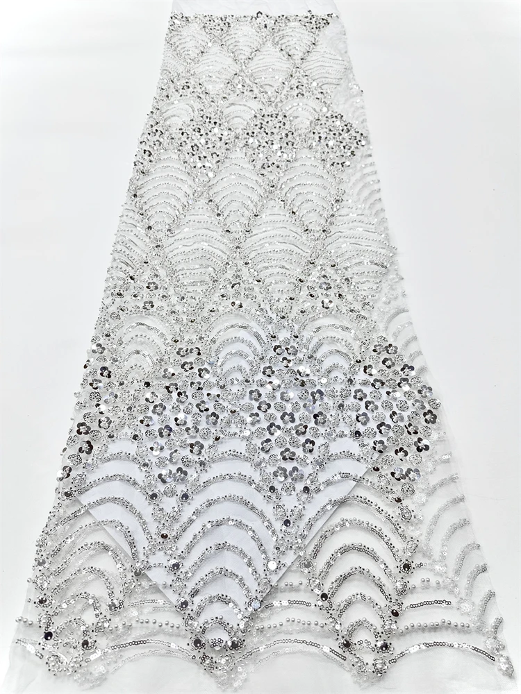 

French Net Lace Fabric 2025 High Quality African Lace Embroidered Nigerian Stones Tulle Lace 5 Yards For Sewing Party Dresses