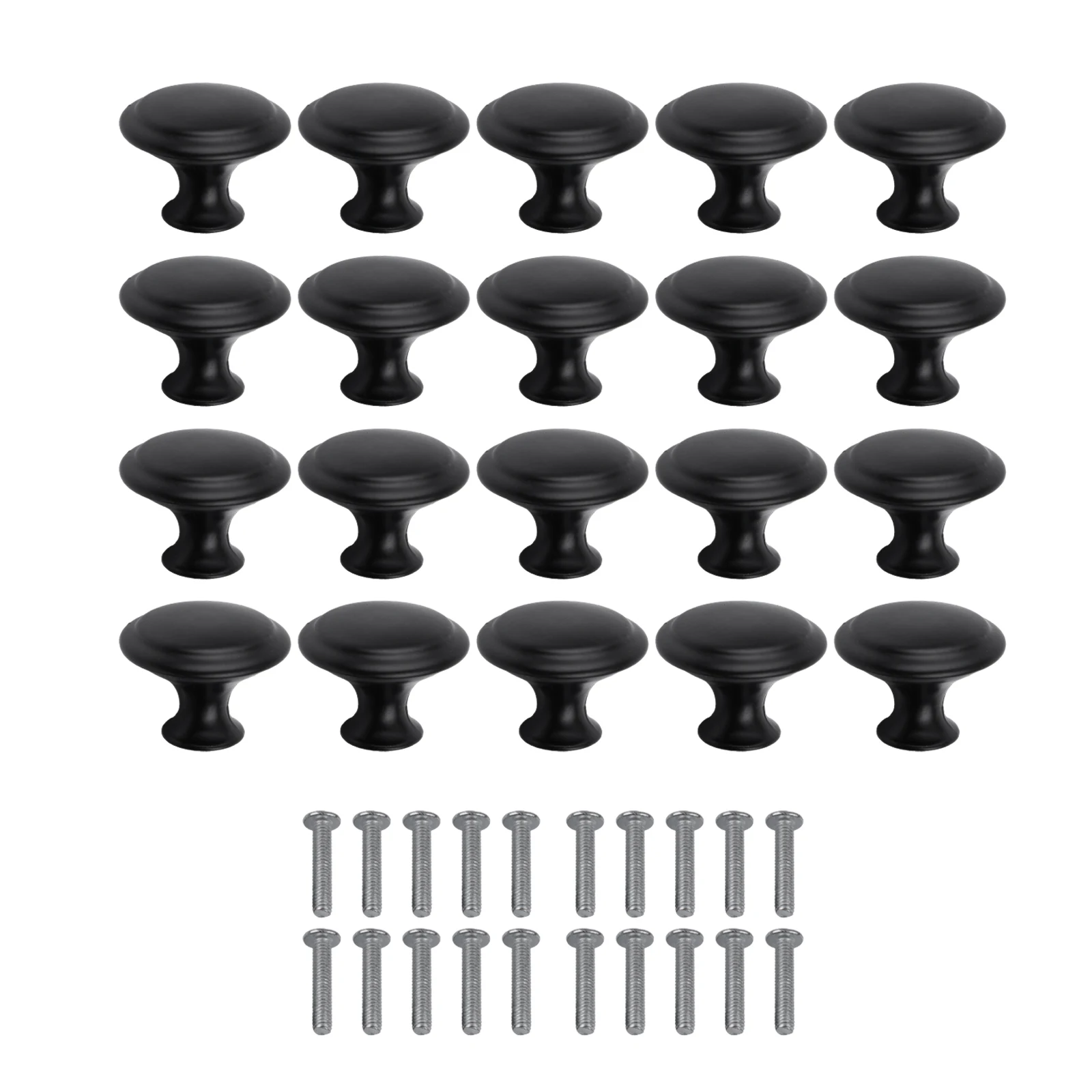 Sleek Cabinet Handles, 20Pcs Metal Black Door Knobs for Drawers and Cabinets, Comfortable Grip, Easy Installation