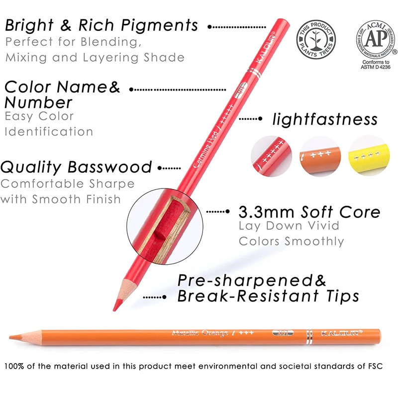 Imagem -03 - Kalour Premium Lápis Coloridos Grupo Canetas de Desenho de Núcleo Macio Slot de Zíper Estojo de Lápis Ideal para Mistura de Camadas Conjunto de 72 Cores