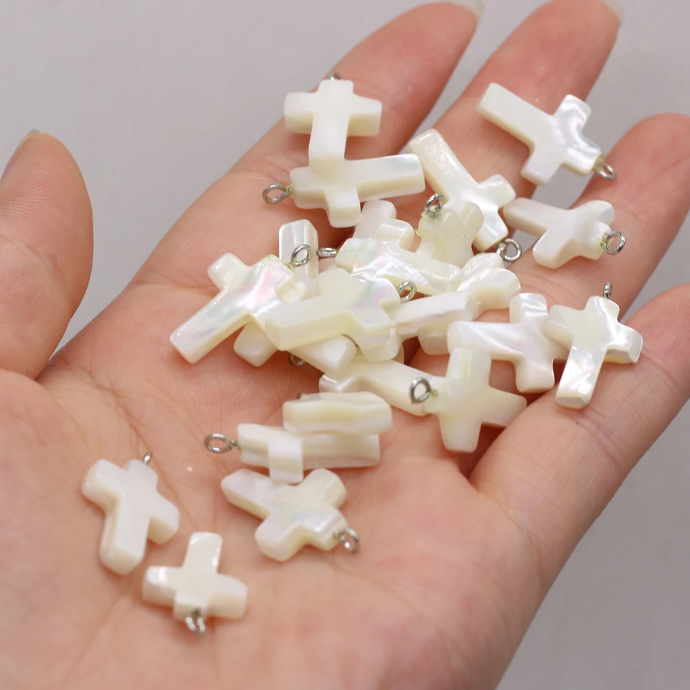 5pcs 13x21mm Cross-Shaped Pendant Natural Shell Semi-Finished Charms for Jewelry Making DIY Women Necklace Bracelet Accessories