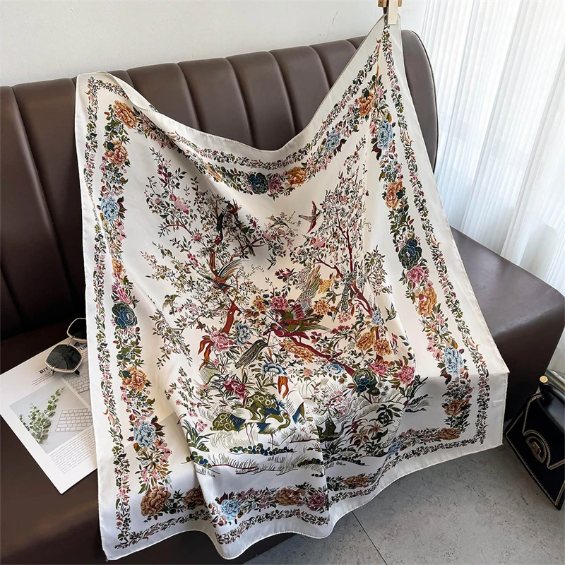 

90cm Imprime Fleuri Bandanas Carre Echarpe Femmes Filles Bandeau Accessoires Mouchoir Foulard Foulard
