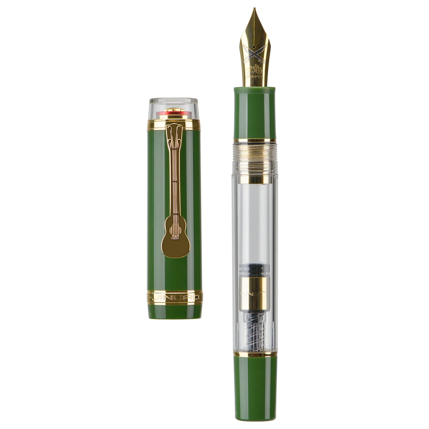 Jinhao 1935 Tiandao Series Fountain Pen with Guitar Clip #8 F/M Nib, Transparent and Green Resin Writing Pen & Large Converter