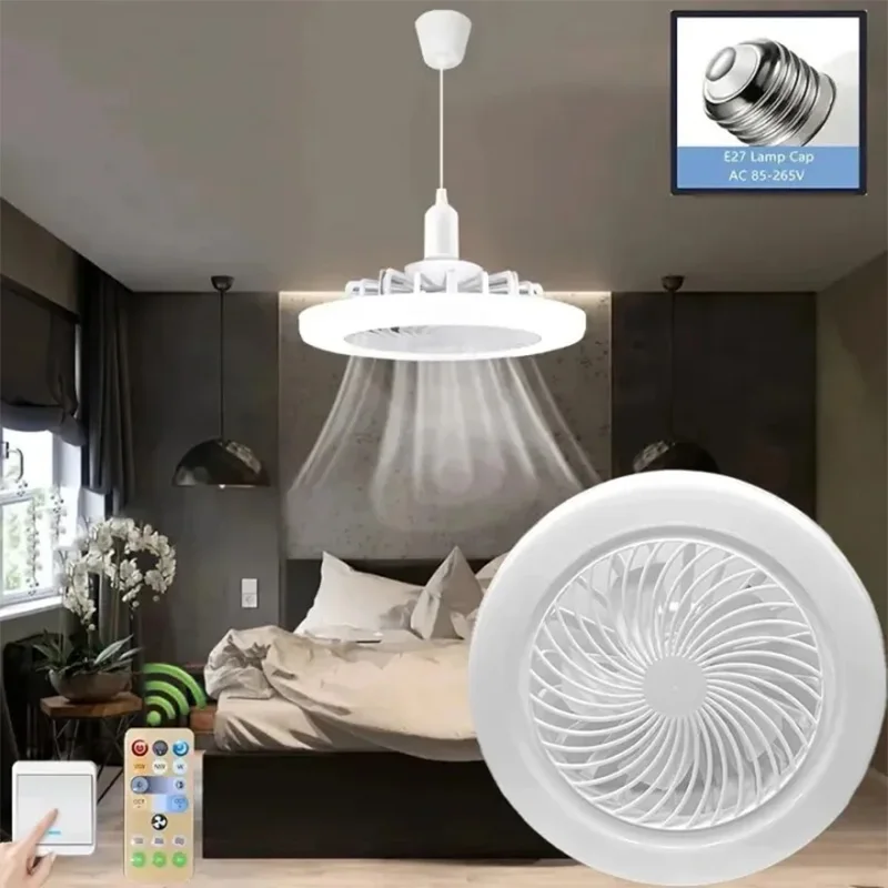 Imagem -02 - Luz de Ventilador de Teto com Controle Remoto Modo de Velocidades Led E27 Parafuso Lâmpada Quarto Silencioso Dupla Finalidade Lustre 2-in1