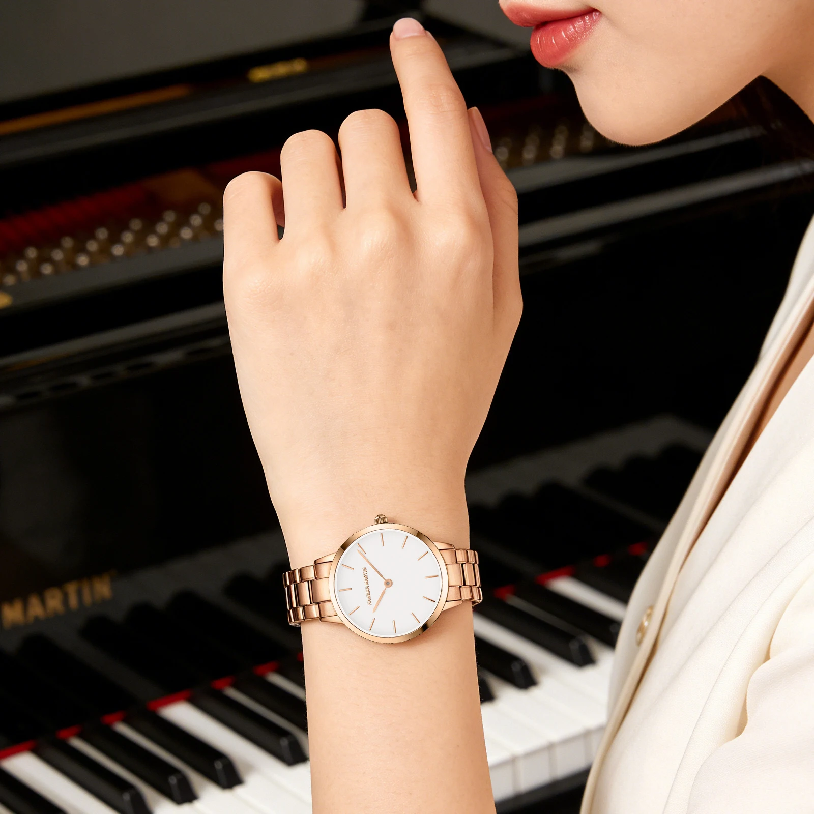 Womens Watch Rose Gold Stainless Steel Japan Movement Quartz Clock 33mm Fashion Dress Casual Couple Jewelry Watches reloj mujer view 6