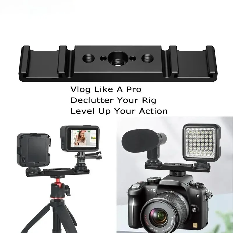 

Dual Cold Shoe Mount Bracket 1/4 ARRI for Canon Sony DSLR Camera LED Light Microphone Live Streaming Vlog Aluminum Expansion Bar