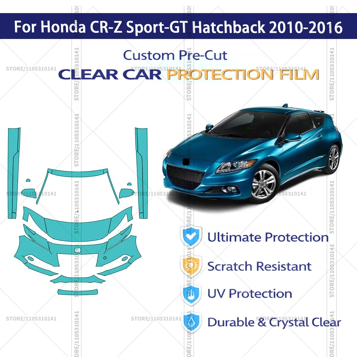 Pre-Cut Paint Protection Film PPF Transparent Car Film Automotive PPF For Honda CR-Z Sport-GT Hatchback 2010-2016  Professional