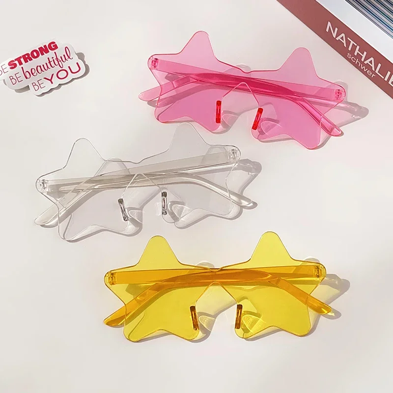 Rimless-女性と女の子のための5つの尖った星型のサングラス,シンプルなビンテージスタイル,大人のファッション,パーソナライズされた色,2024