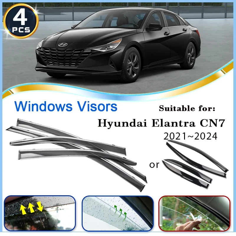 

4Pcs Car Window Visors for Hyundai Elantra Avante i30 Sedan CN7 2021~2024 Waterproof Deflectors Rain Eyebrow Guards Sun Visor