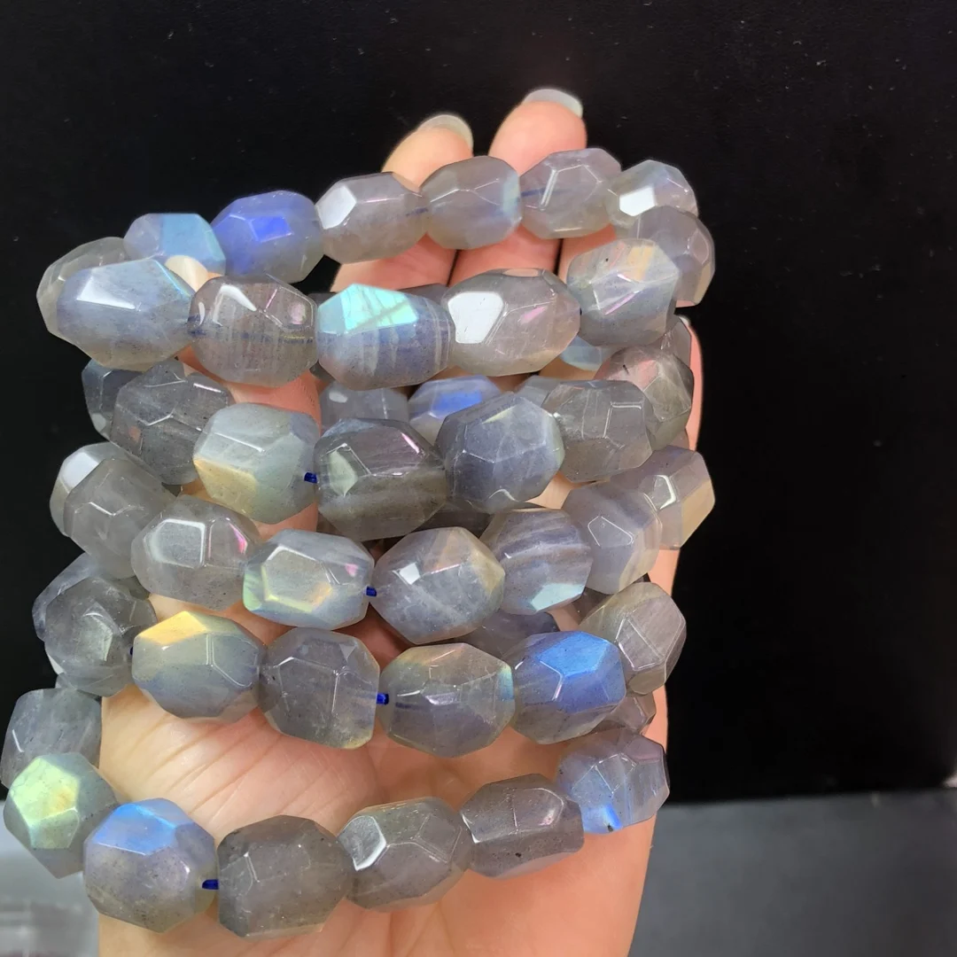 

1 шт., браслет из натурального лабрадорита, серый лунный камень, 12x17 мм, бусины неправильной формы, рейки, целебный камень, ювелирные изделия, подарок для женщин и мужчин